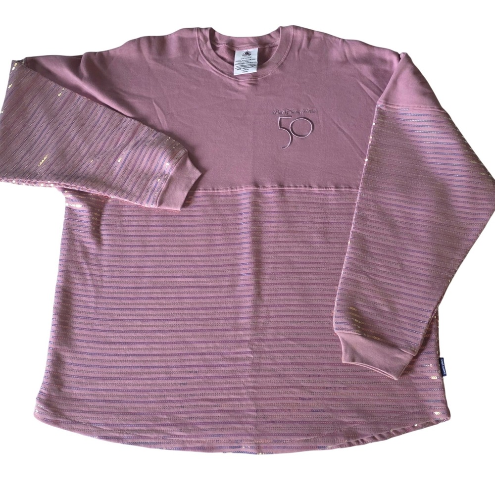 Disney Womans Sweatshirt XXL Celebration 50 Years Rose Gold Iridescent Sequins